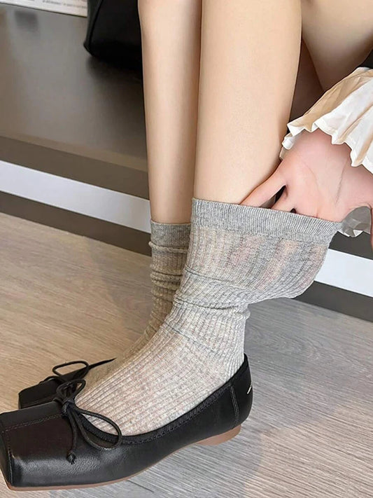 4/8 Pairs Women Mid to Small Leg Socks Knee High Socks Fashionable Korean Version Simple Spring Autumn Solid Color Stacking Sock